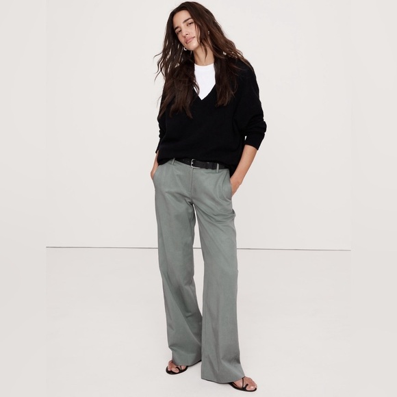 NWT! Banana Republic Gray Succulent 
The Everyday Wide Leg Pant - Size Large - Picture 1 of 8